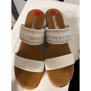 Toscanella Made in Italy Wedge Rhinestone Platform Sandal Silver White 10 NWOT